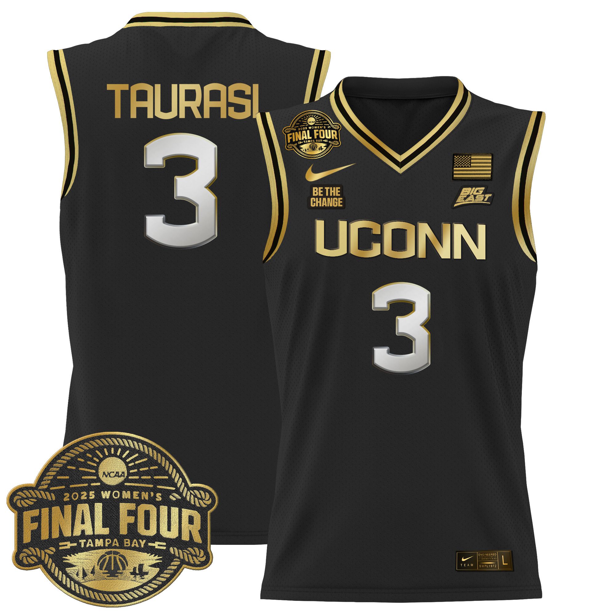 Men UConn Huskies 3 Taurasi Black Nike 2025 Big Eat Final Four Patch Lightweight Basketball NCAA Jersey